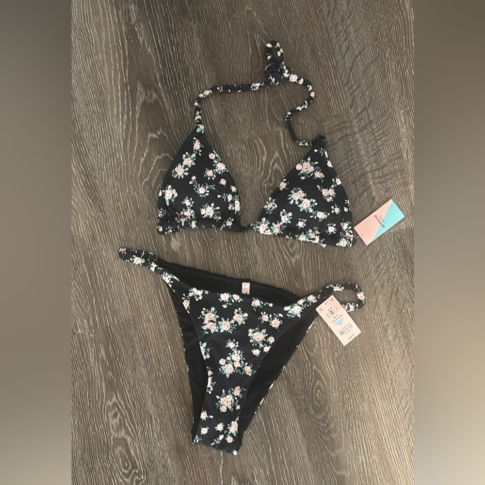 Ardene black  Floral Bikini Set